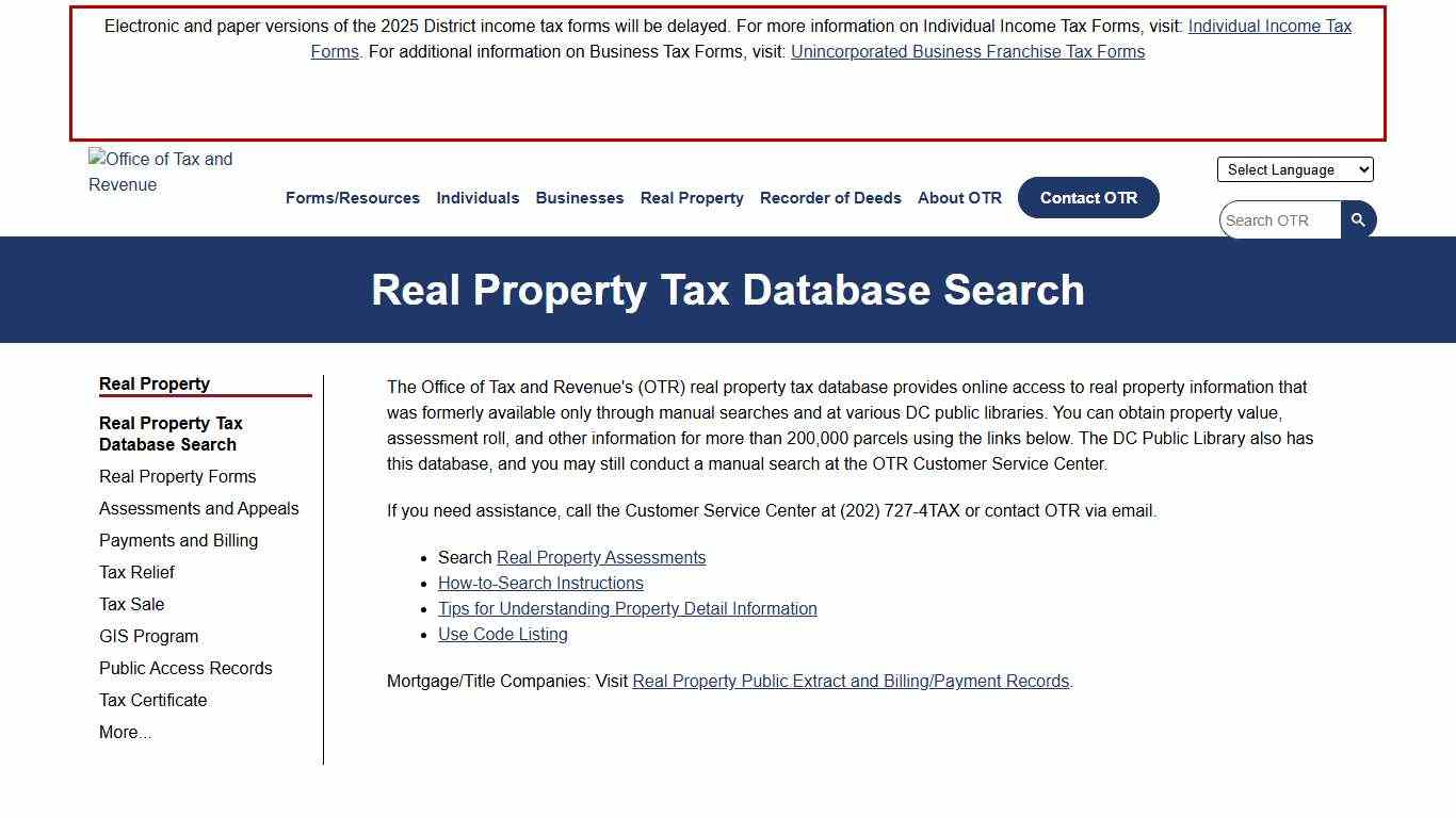 Real Property Tax Database Search | otr